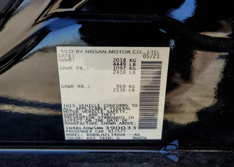 2021 Nissan Altima Sv z USA, uszkodzony, nr VIN 1N4BL4DW5MN390033